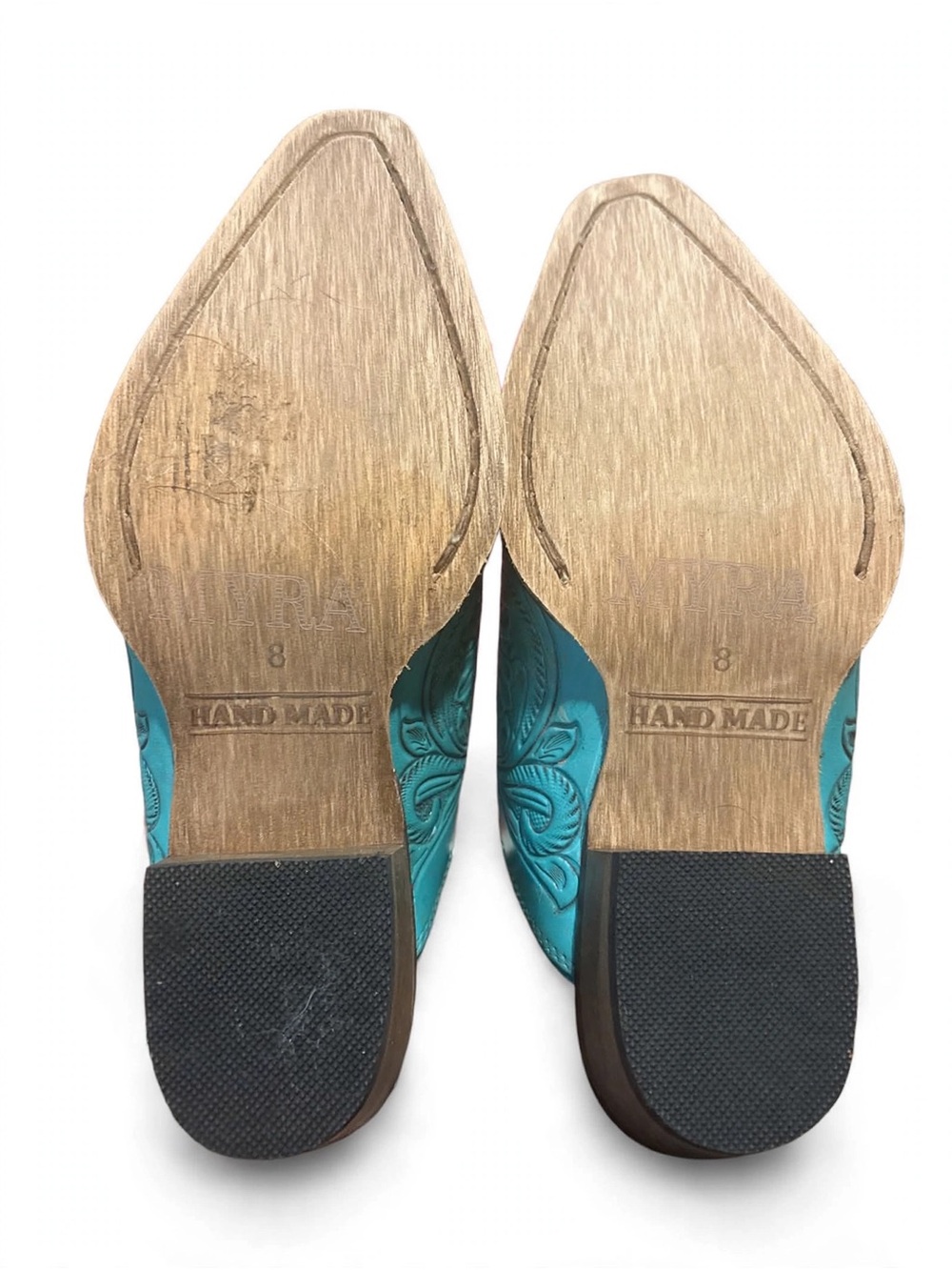 Myra Bag Turquoise Tooled Leather Slip-On Mules size 8 - Picture 3 of 3